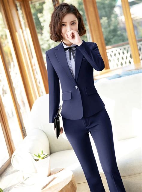 navy blue female suit.